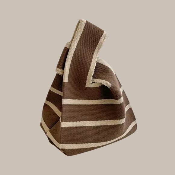 Japandi Knot Bag Soft Knit Foldable Lightweight, Y2K caramel & Cream NWT - Picture 2 of 8